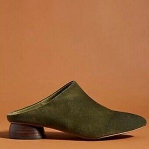 NWOT Olive Green Anthropologie Suede Mules